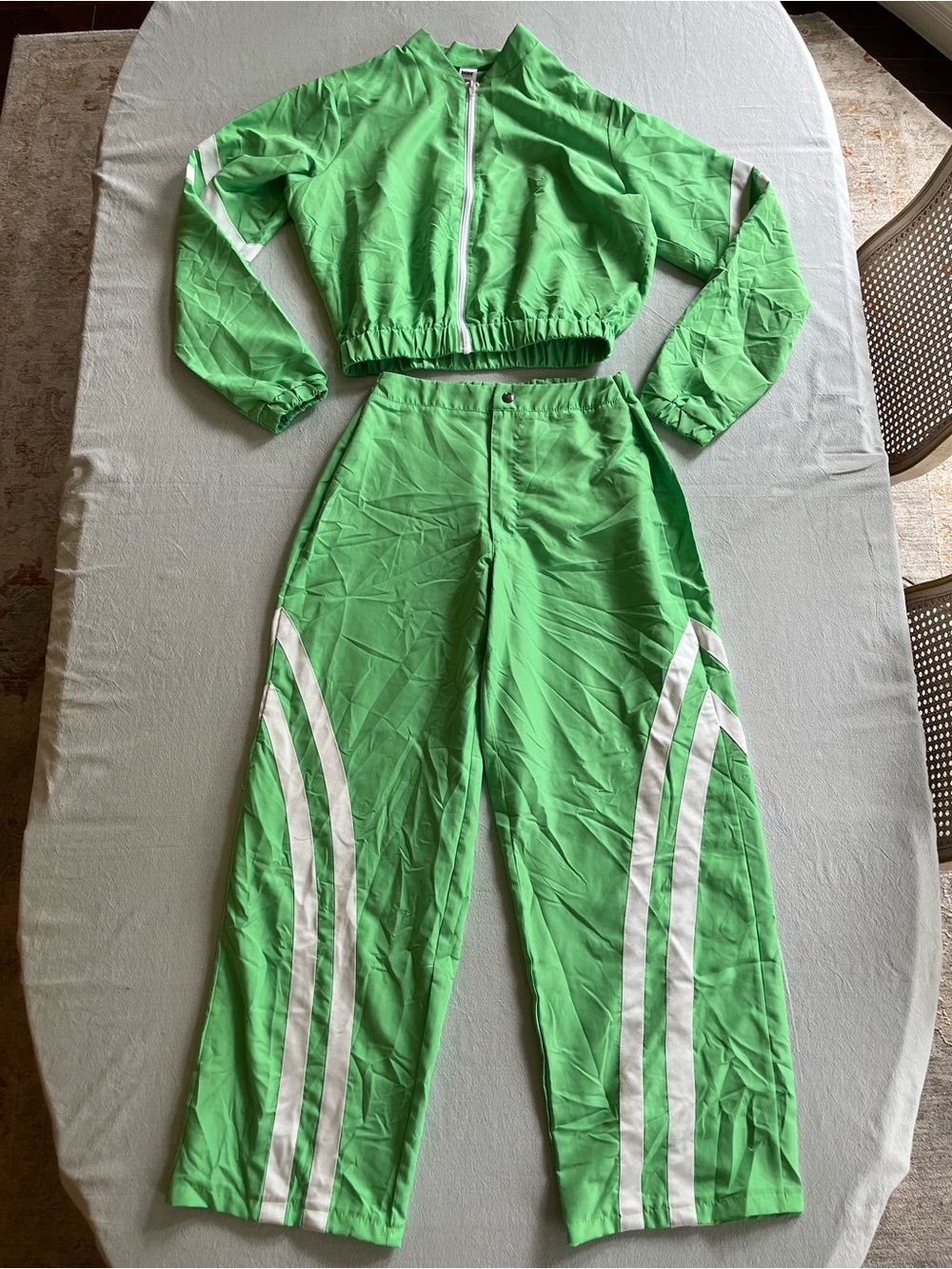 Neon Green balera Cropped Track Jacket & Wide-Leg Pants Set
